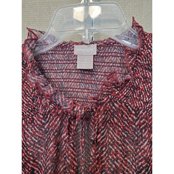 Chico's Herringbone Sheer Mesh Top w/Camisole Ruffle Tie-Neck Size 3 (XL) - Picture 3 of 6
